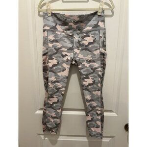 Fabletics Powerhold Leggings Size Large Pink Grey Camo Mesh Pockets Inside Small